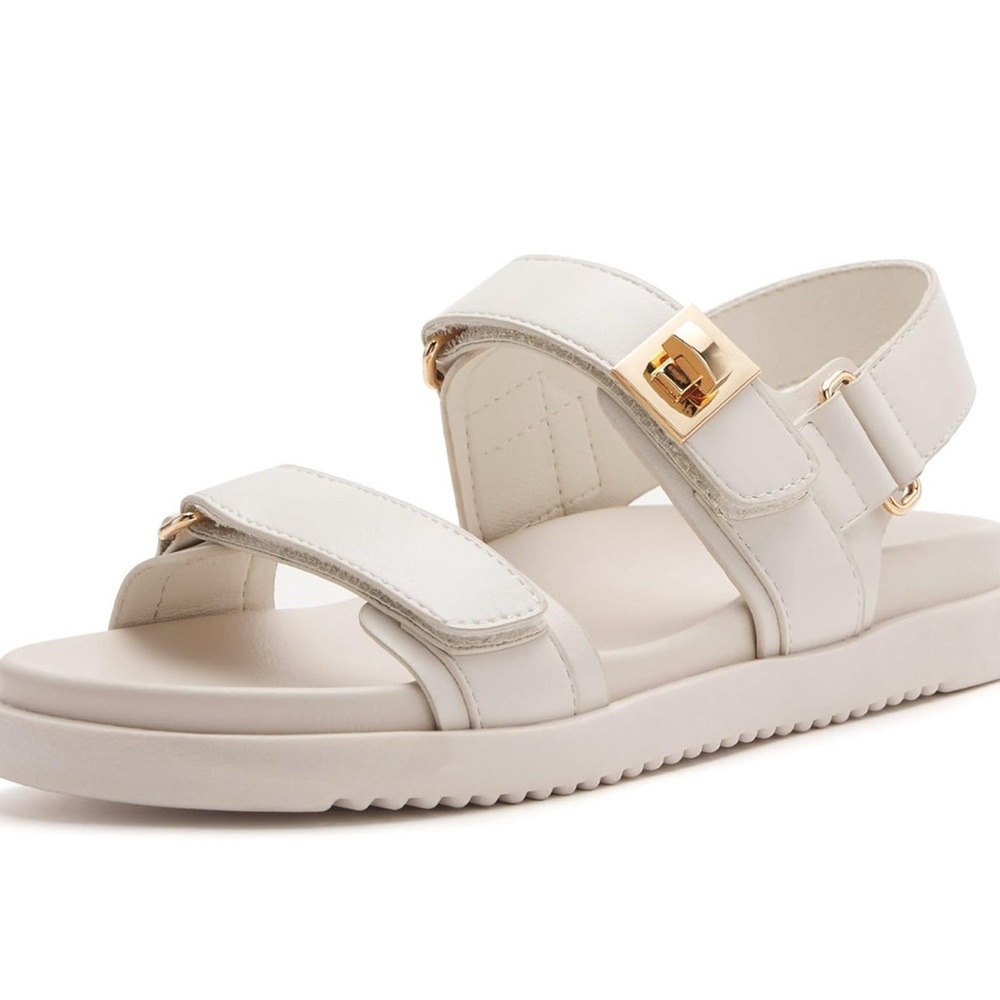 New White chunky Sandals with gold hardware